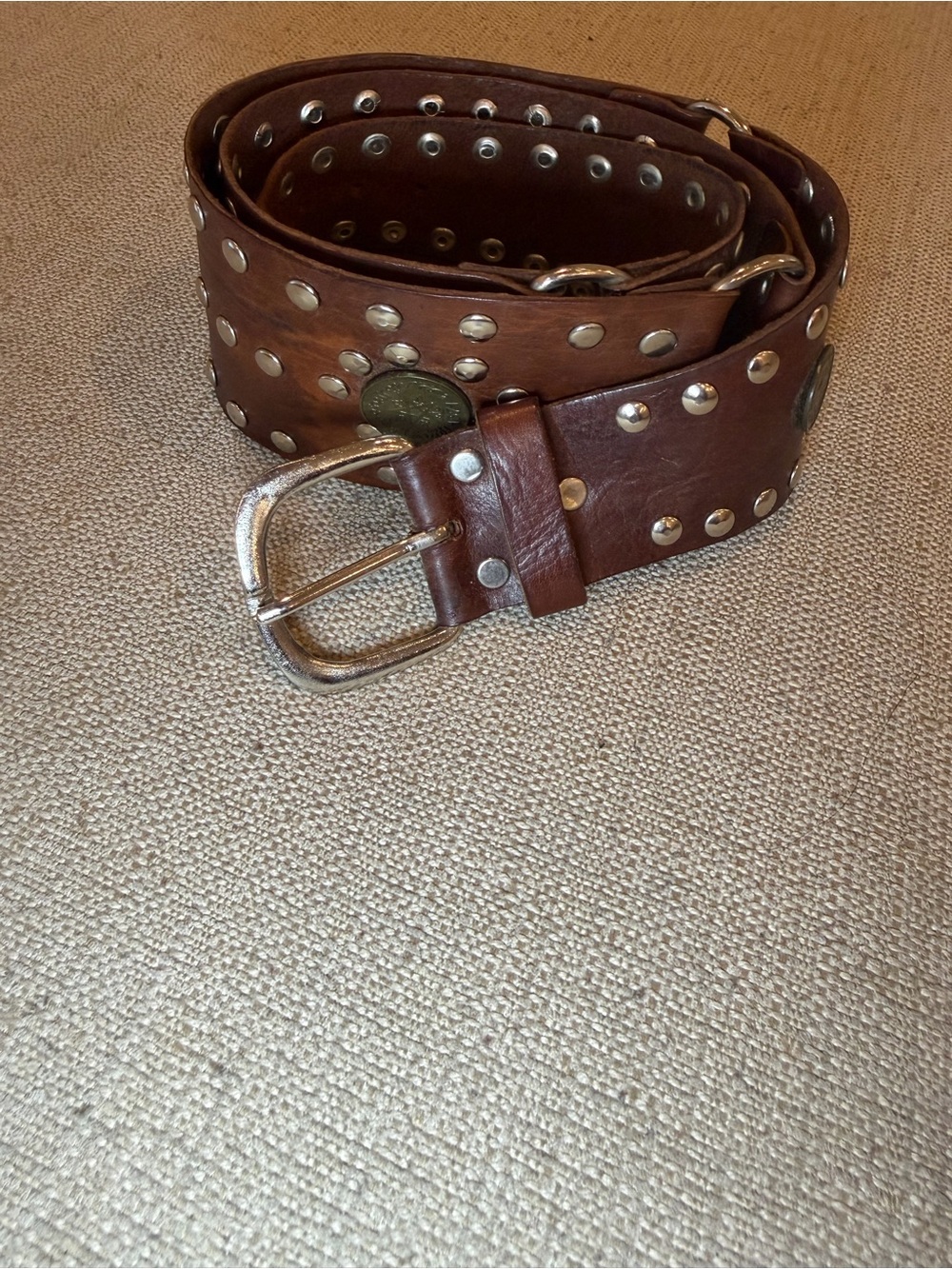 Vintage 1970s Moroccan Leather Coin Belt – Studded Boho Festival Belt, 39"